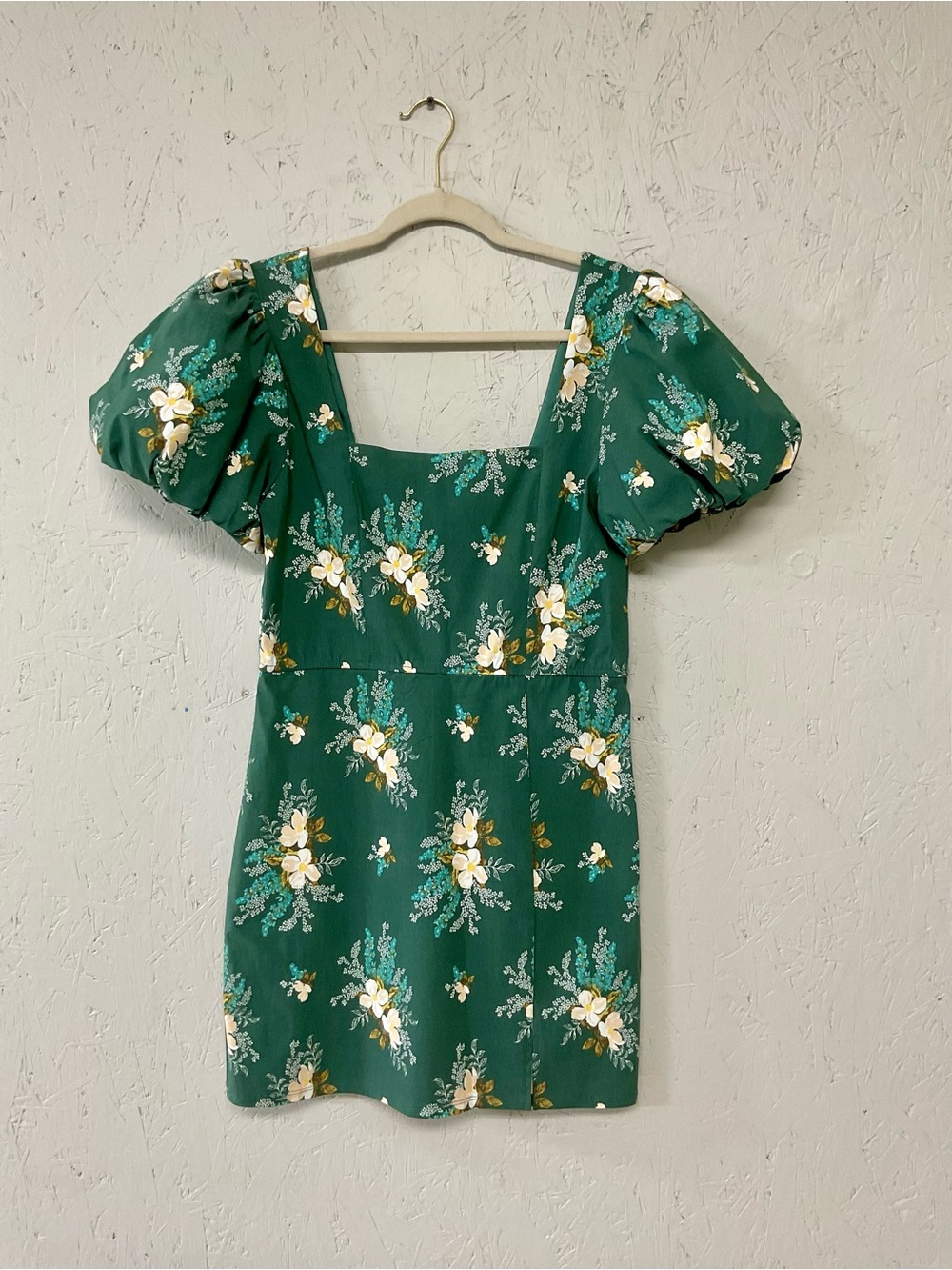 Trixxi Emerald Green Floral Square-Neck Puff Sleeve Dress